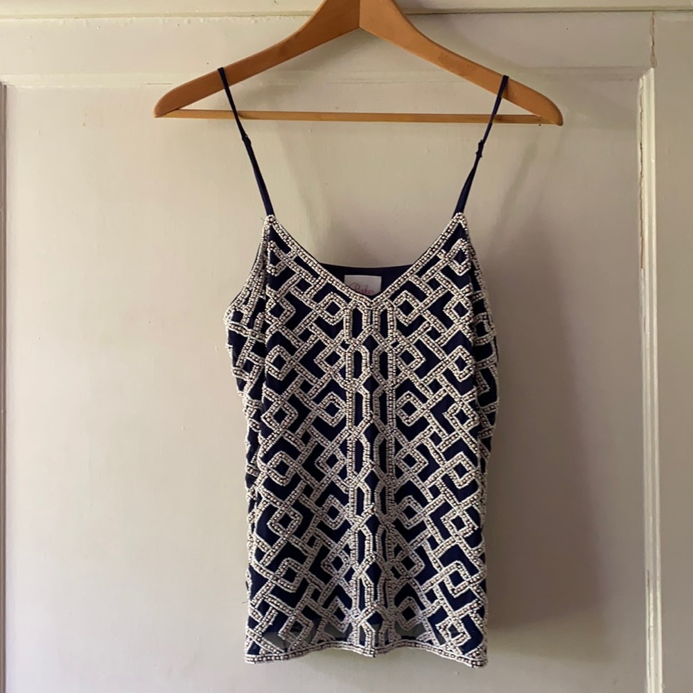 Parker Navy Silk Beaded Top XS